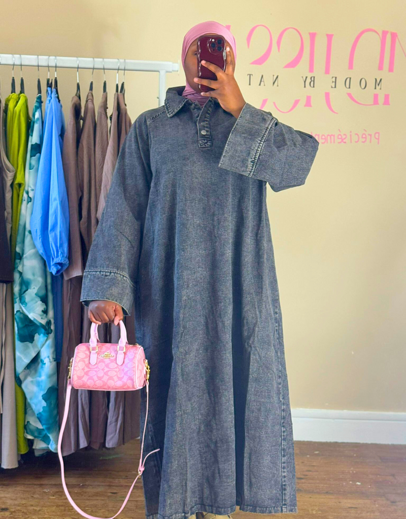 Abaya jean véritable grise