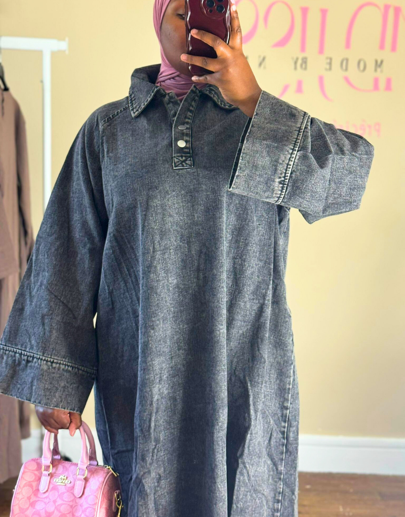 Abaya jean véritable grise